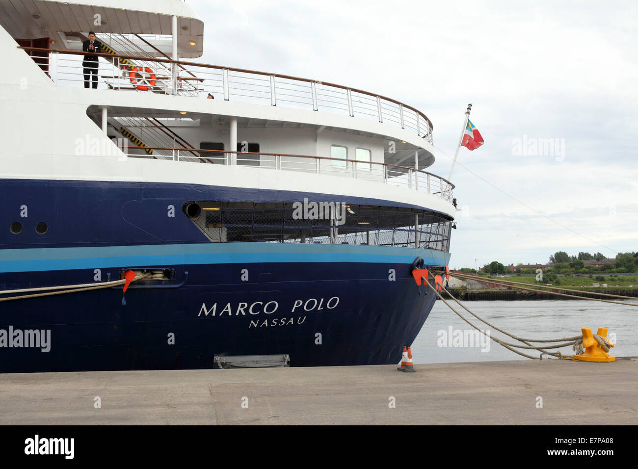 Das Marco Polo Kreuzfahrtschiff, angedockt an der Port of Tyne in North Shields im Vereinigten Königreich. Stockfoto