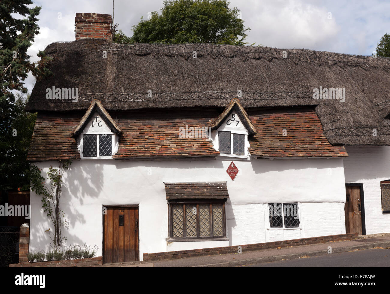 16. Jahrhundert, strohgedeckten Haus im Dorf von Wingham, Kent. Stockfoto