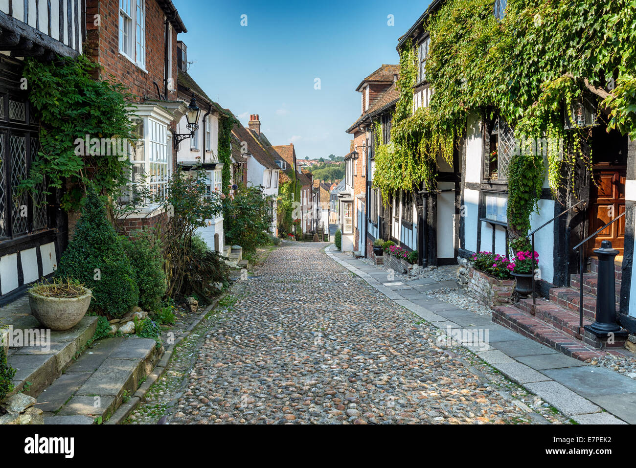 Malerischen gepflasterte Straße in Rye, East Sussex Stockfoto