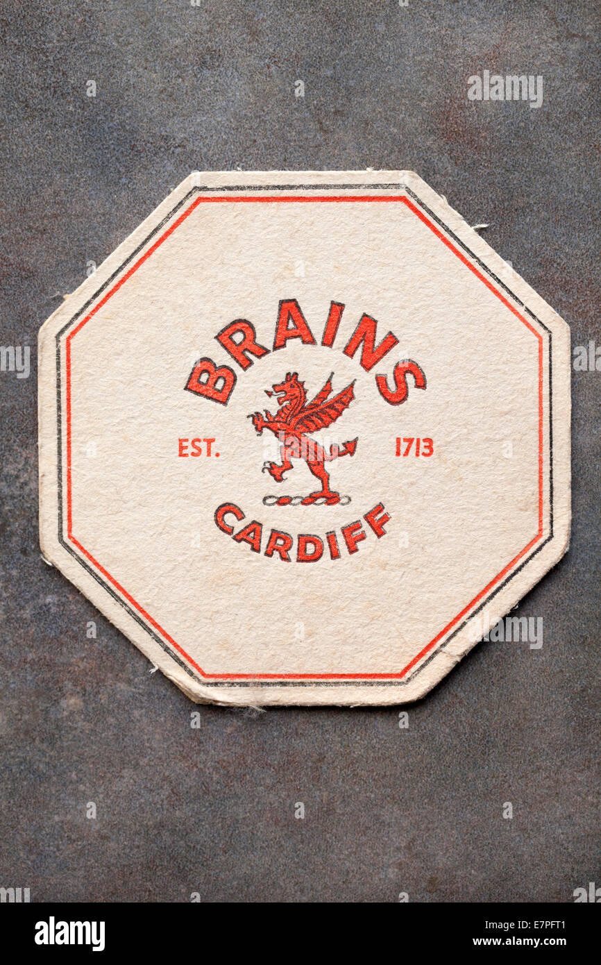 Vintage British Beer Mat Werbung Gehirne Biere von Cardiff South Wales Stockfoto