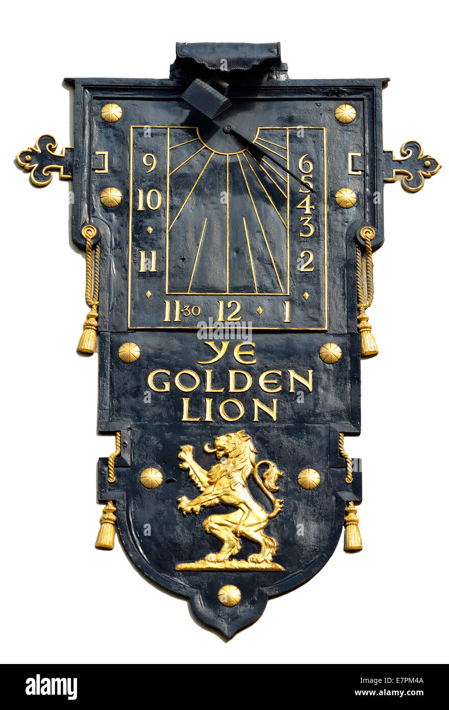 London, England, Vereinigtes Königreich. Sonnenuhr an der Wand Ihr goldener Löwe Gastwirtschaft bei 52 Dean Street, Soho [Ausschnitt] Stockfoto