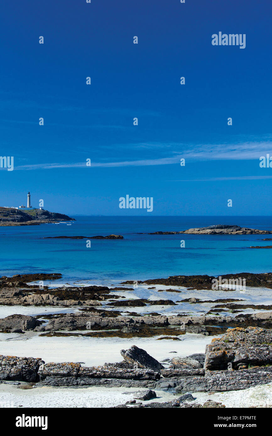 Ardnamurchan Leuchtturm und Ardnamurchan Point, der westlichste Punkt auf dem britischen Festland aus Bay Macneil, Ardnamurchan, Stockfoto