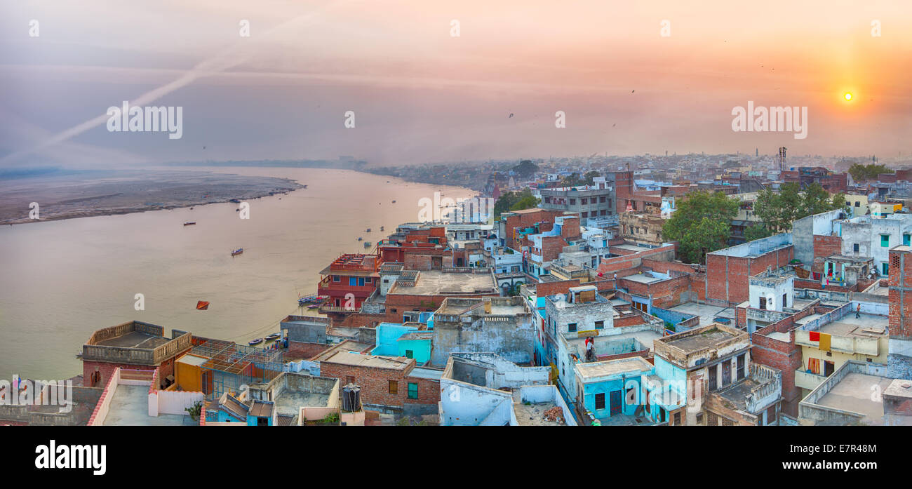 Ein Blick auf Varanasi und Ganga Fluss Stockfoto
