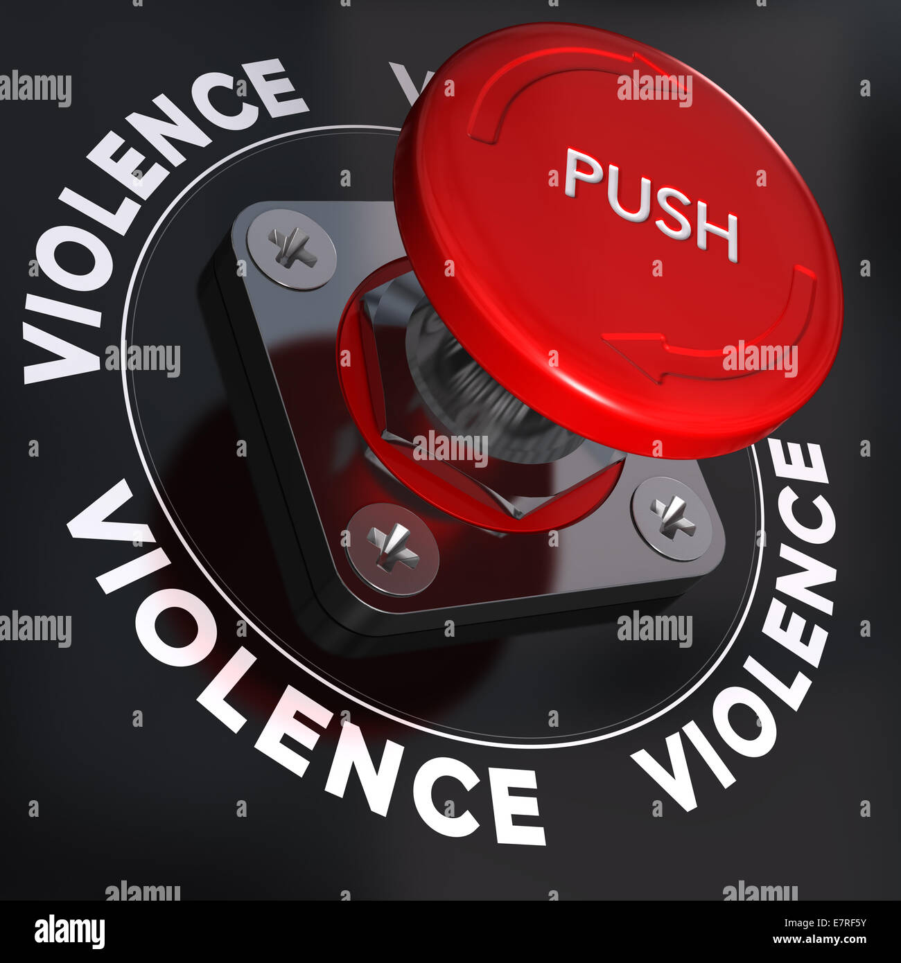 Panik-Knopf mit dem Wort Gewalt, Symbol von Beziehungskonflikten Stockfoto