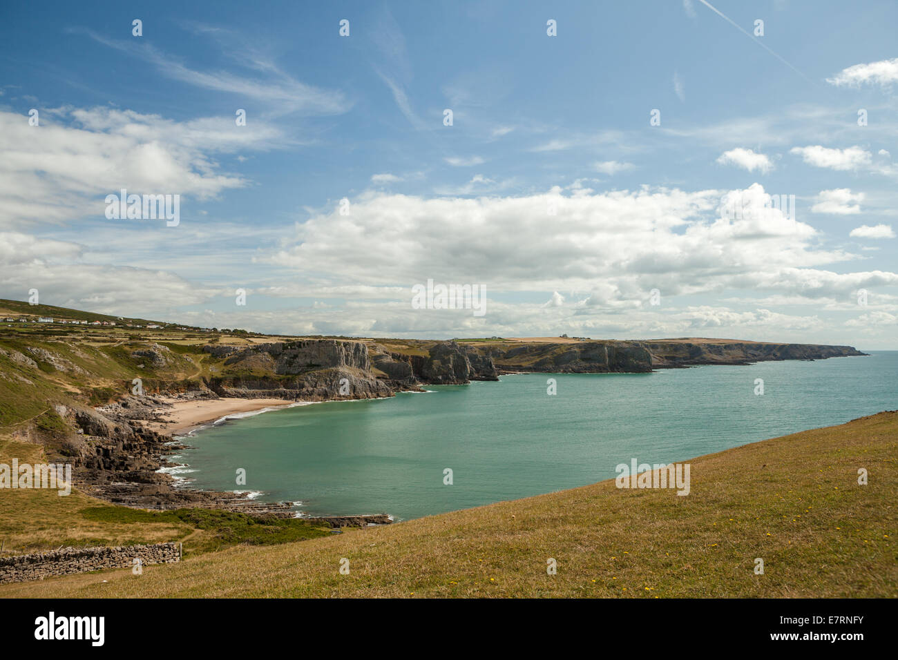 Rhossili Bay Beach und Wurm Kopf auf der Gower-Halbinsel, Süd-Wales im August Stockfoto