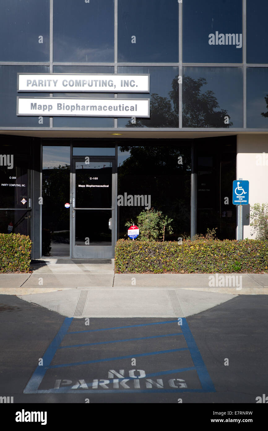 Der Sitz des Mapp Biopharmaceutical in einem kleinen Technologiepark in San Diego, Hersteller von das experimentelle Medikament ZMapp, Ebola, im August 2014 zu behandeln. Stockfoto