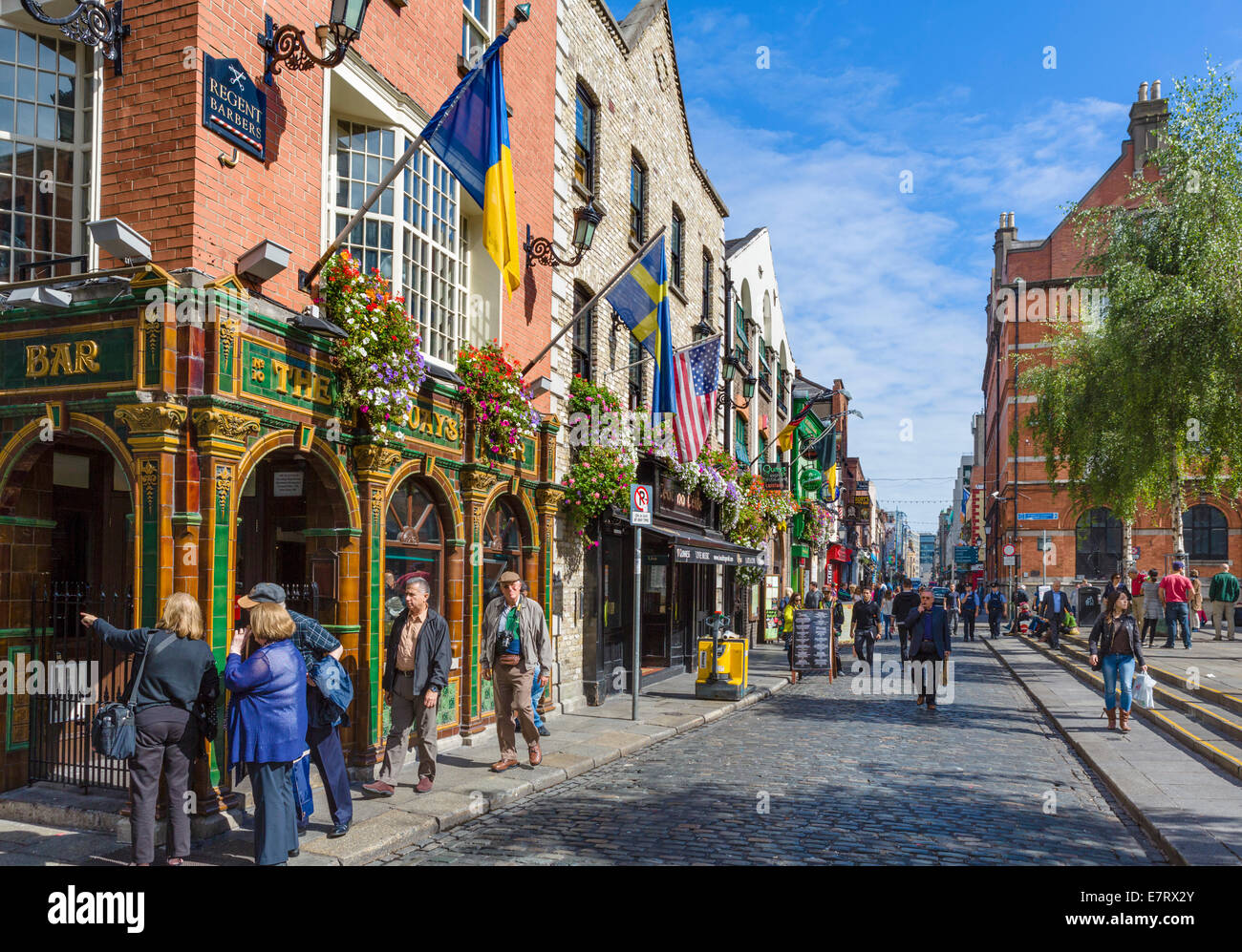 Pubs, Restaurants und Bars am Temple Bar in der Stadtzentrum, Stadt Dublin, Republik Irland Stockfoto