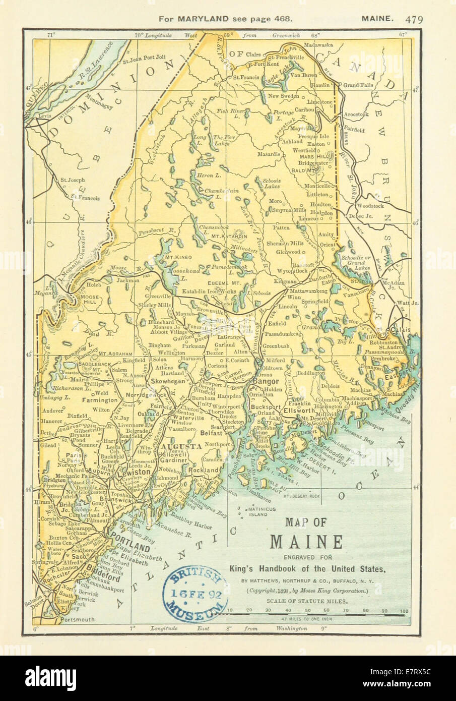 US-Maps(1891) p481 - Karte von MAINE Stockfoto