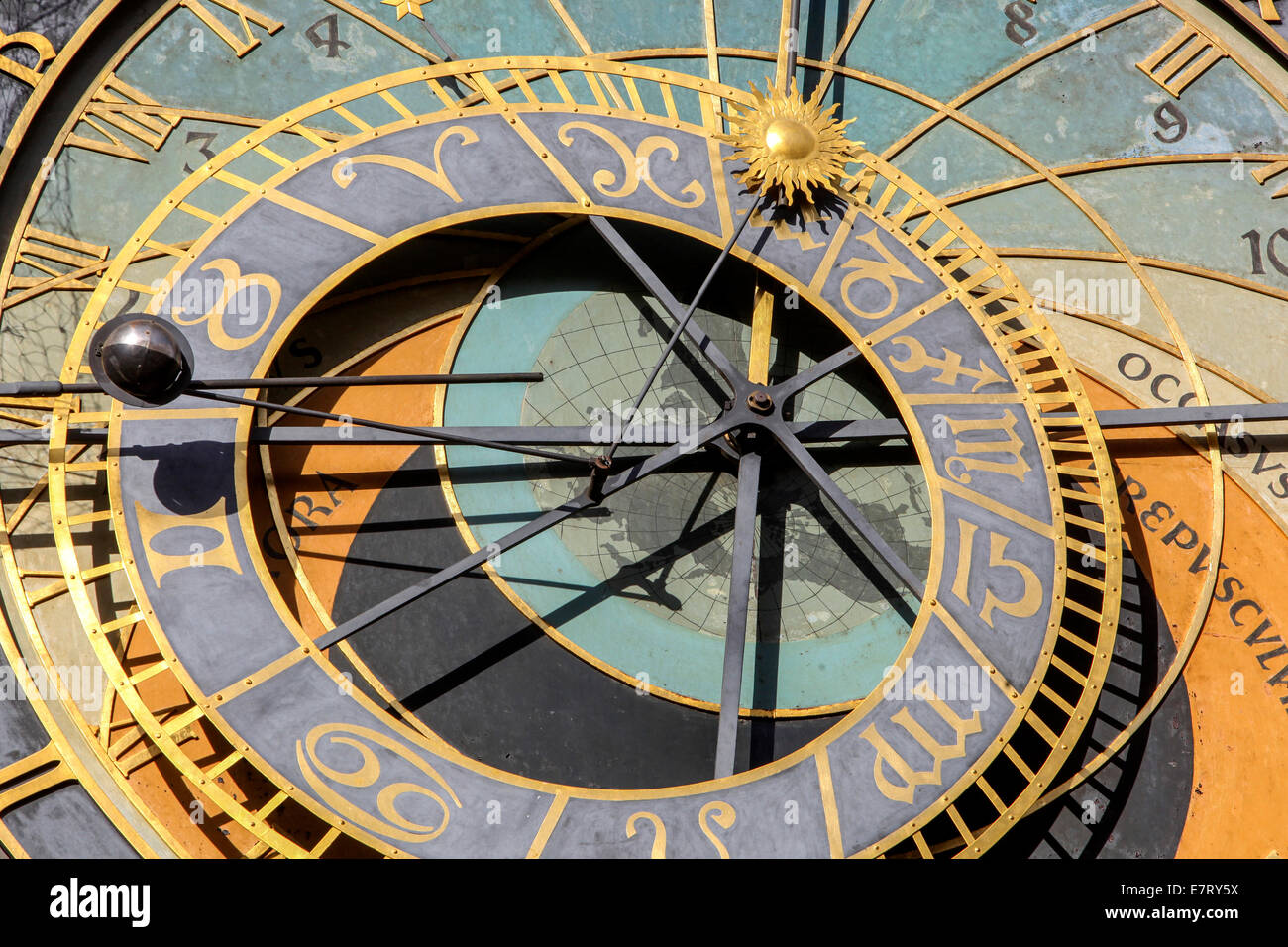 Gotische Kalender, Astronomische Uhr Prague Old Town Square, Tschechische Republik Stockfoto