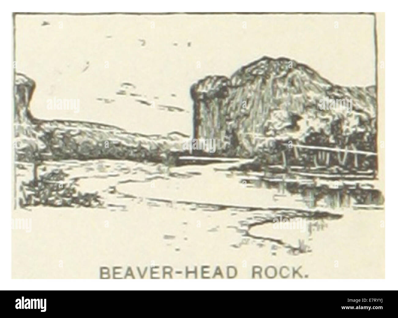 Diese Karte aus dem Jahr 1891 zeigt den Beaver-Head Rock, ein historisches Wahrzeichen in Montana. Die Karte veranschaulicht die geografische Bedeutung des Felsens und seine Rolle in der lokalen Geschichte. Stockfoto