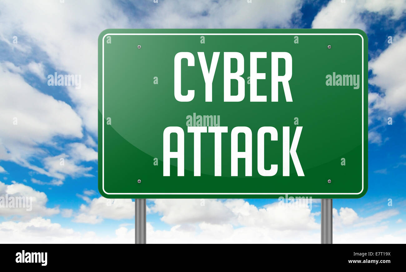 Cyber-Angriff auf Autobahn Wegweiser. Stockfoto