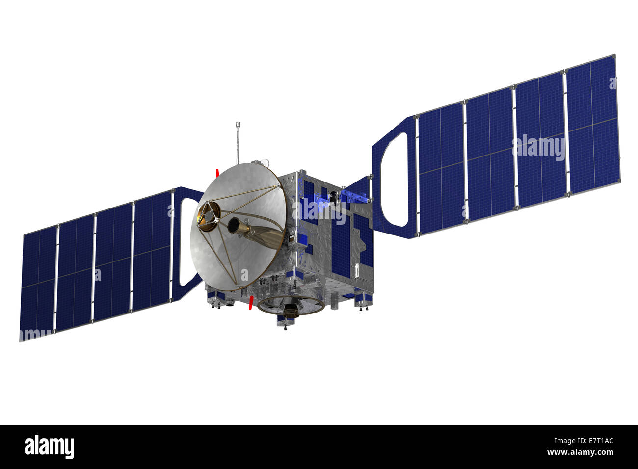 Satellit auf einem weißen Hintergrund. 3D Modell. Stockfoto