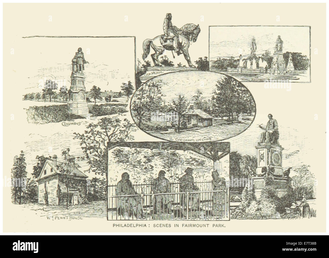 Eine 1891 gezeigte Illustration des Fairmount Park in Philadelphia, die das Layout und die Landschaft dieses öffentlichen Parks zeigt. Das Bild bietet einen historischen Blick auf einen der größten städtischen Parks in den USA während des späten 19. Jahrhunderts. Stockfoto