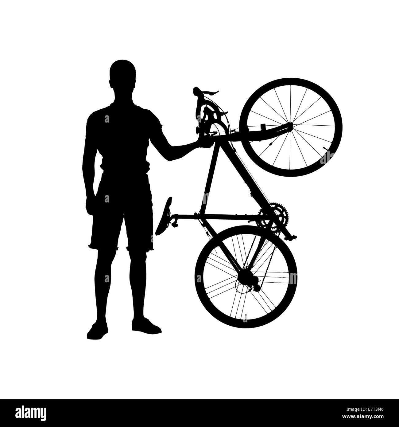 Silhouette der Mann mit dem Fahrrad Stockfoto