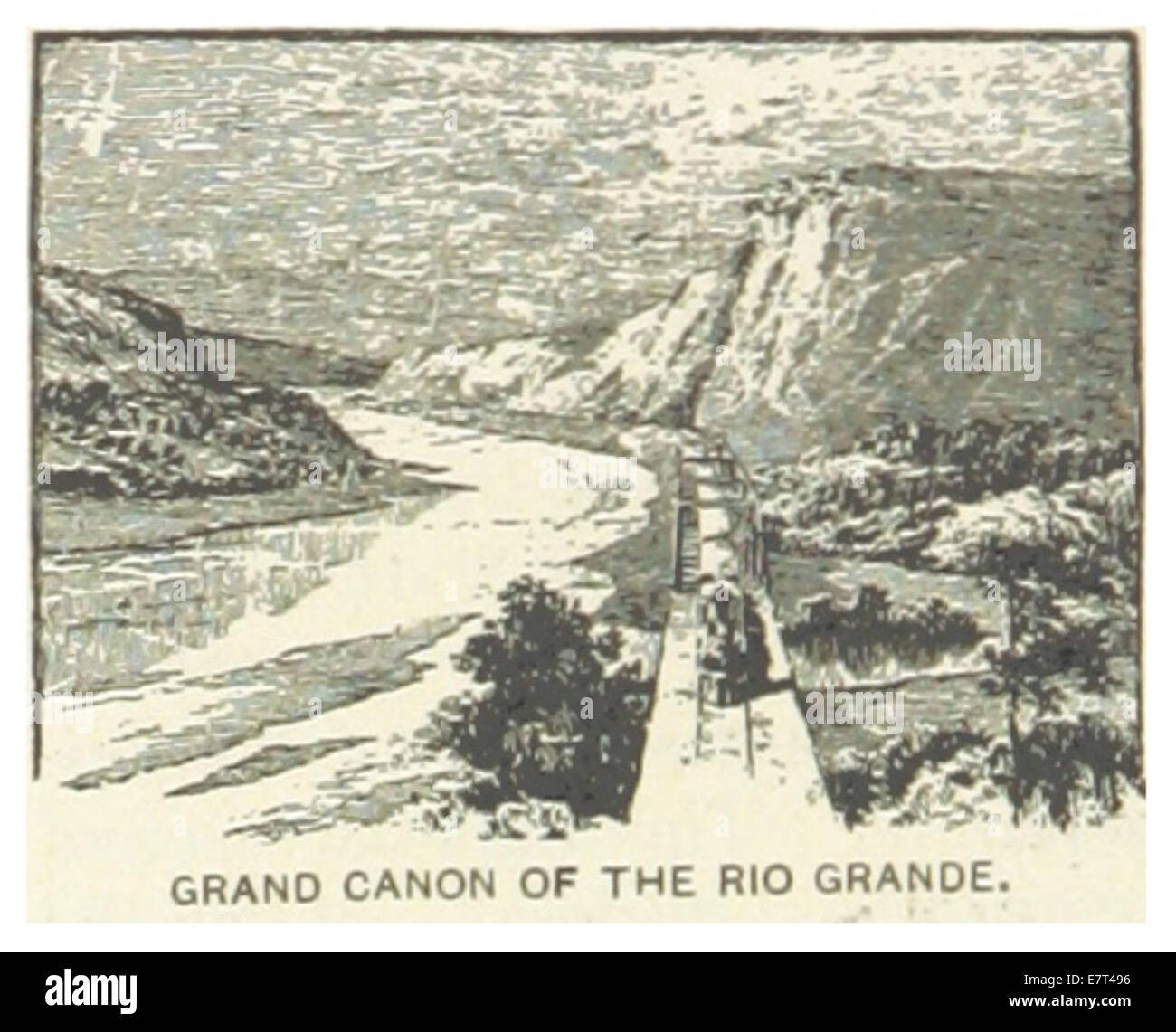 Diese Abbildung aus dem Jahr 1891 zeigt den Grand Canon des Rio Grande und zeigt die dramatische Landschaft der Grenzregion zwischen den Vereinigten Staaten und Mexiko. Stockfoto