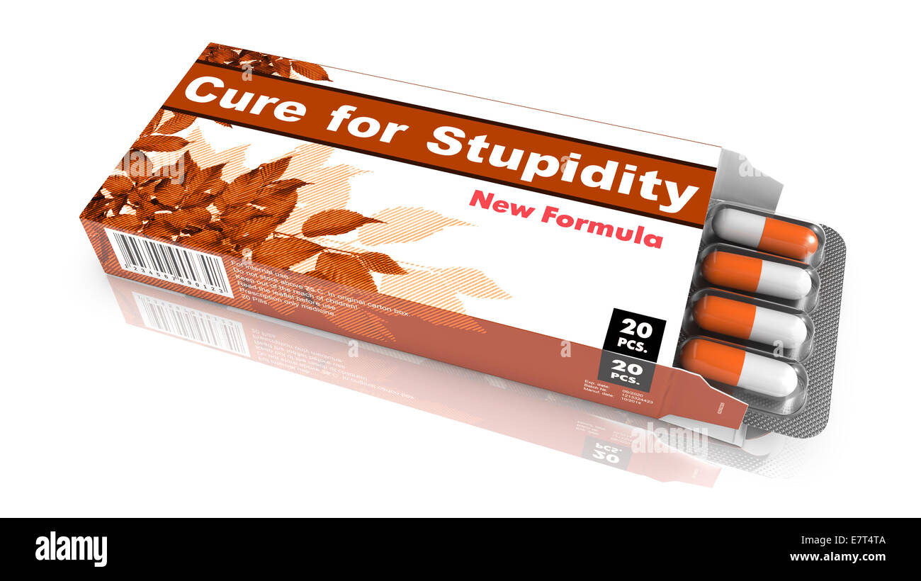 Heilung für Dummheit - Orange offenen Blister-Packung Tabletten, Isolated on White. Stockfoto