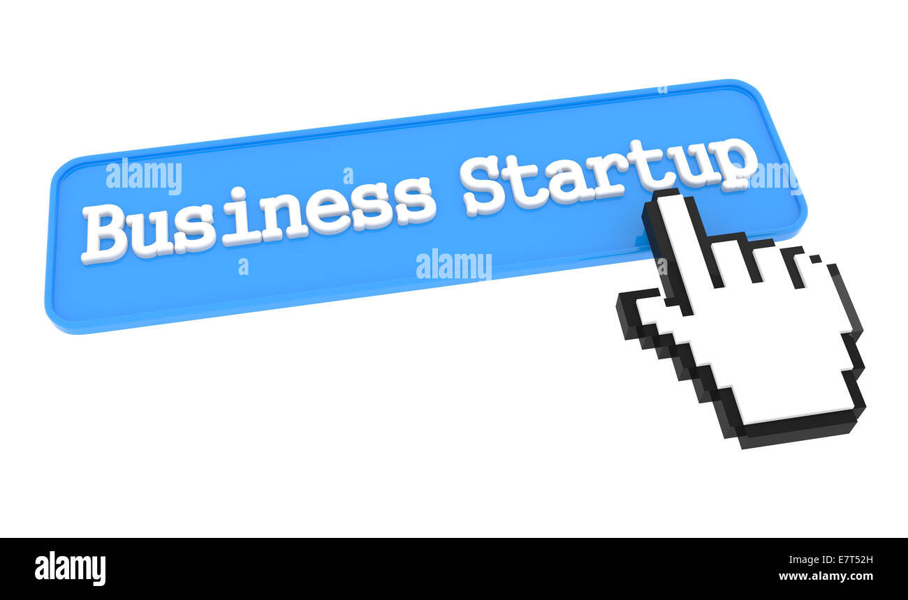 Business Start-Schaltfläche mit Hand-Cursor. Stockfoto