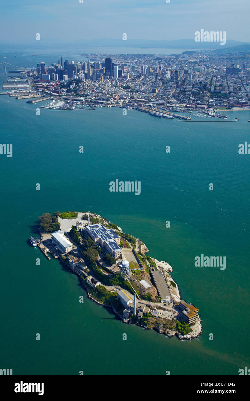 Alcatraz Insel, ehemalige maximale Hochsicherheits-Gefängnis, San Francisco Bay und Downtown San Francisco, Kalifornien, USA - ein Stockfoto