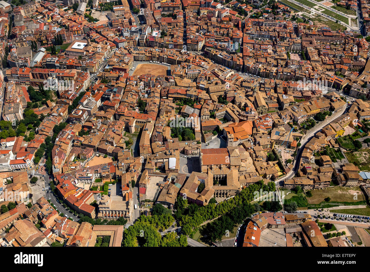 Luftaufnahme, Blick auf das historische Zentrum, Vic, Katalonien, Spanien Stockfoto