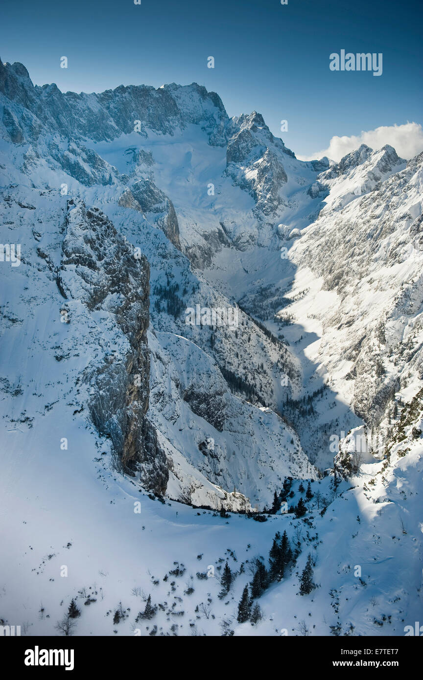 Höllental oder Höllental, Hupfleitenjoch Pass, Hell Valley Schlucht, Höllentalferner Gletscher, Wettersteingebirge Stockfoto