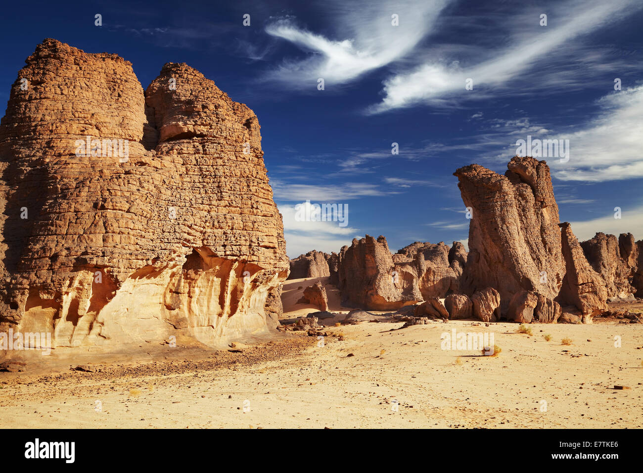 Sandsteinfelsen in der Wüste Sahara, Tassili N'Ajjer, Algerien Stockfoto