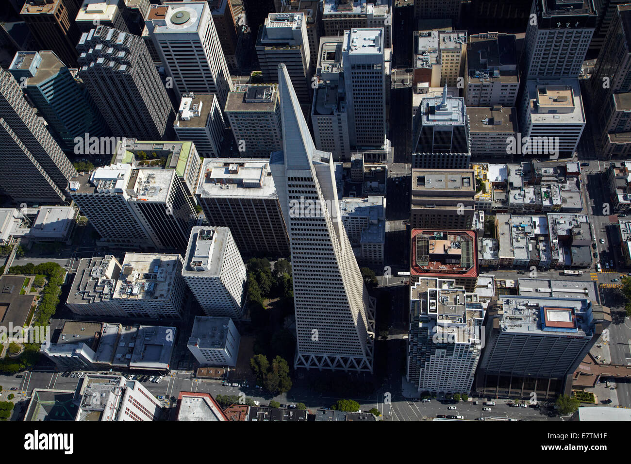 Transamerica Pyramid Wolkenkratzer, Innenstadt von San Francisco, Kalifornien, USA - Antenne Stockfoto
