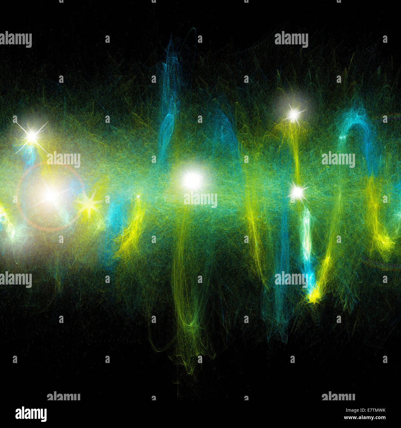 Grüne abstrakte Muster auf schwarzem Hintergrund, Computer-Grafik. Stockfoto