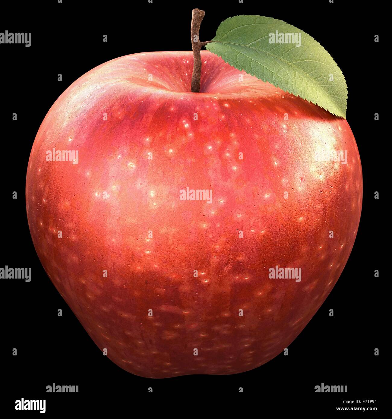 Roter Apfel auf einem schwarzen Hintergrund, Computer-Grafik. Stockfoto