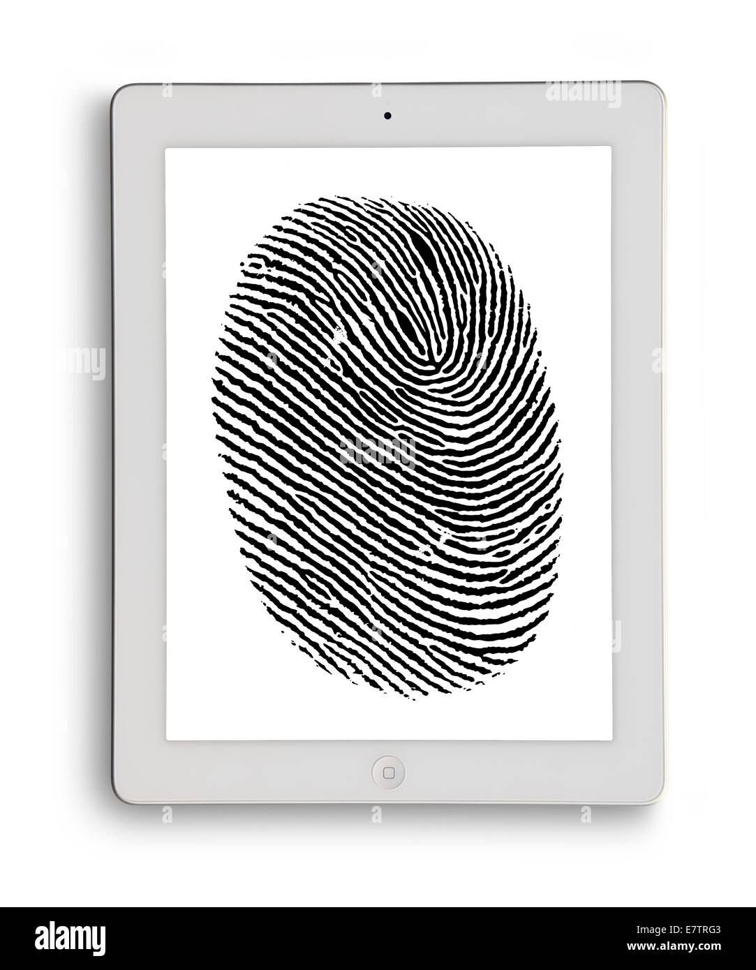 Digital-Tablette mit Fingerabdruck. Stockfoto