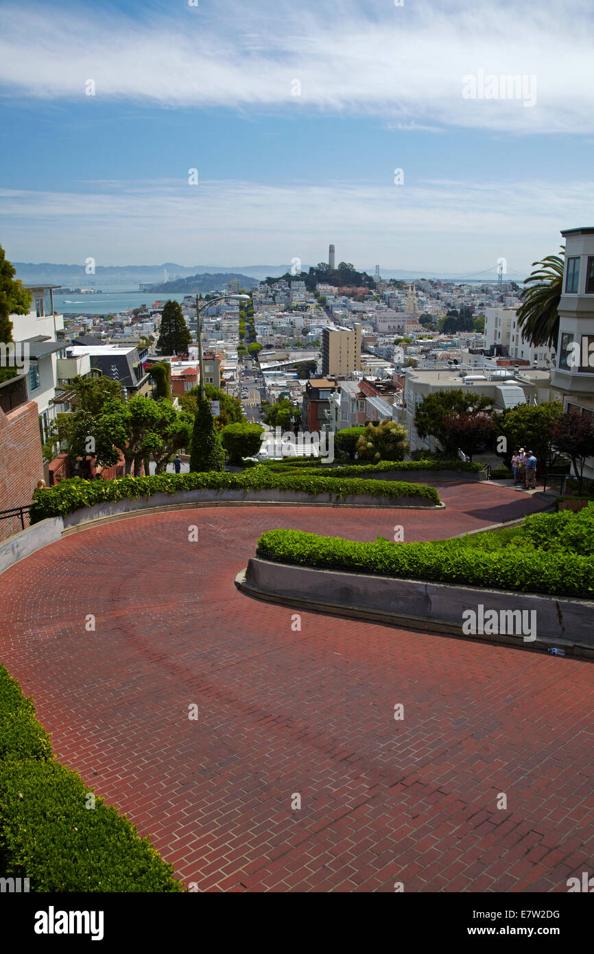 Lombard Street (behauptete, kurvenreichsten Straßen der Welt zu sein), Russian Hill Viertel, San Francisco, Kalifornien, USA Stockfoto