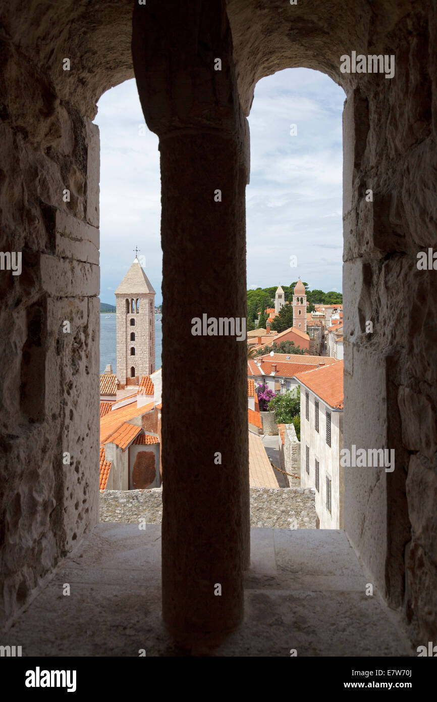 Blick vom Kirchturm der St. Mary´s, Stadt Rab, Insel Rab, Kvarner Bucht, Kroatien Stockfoto