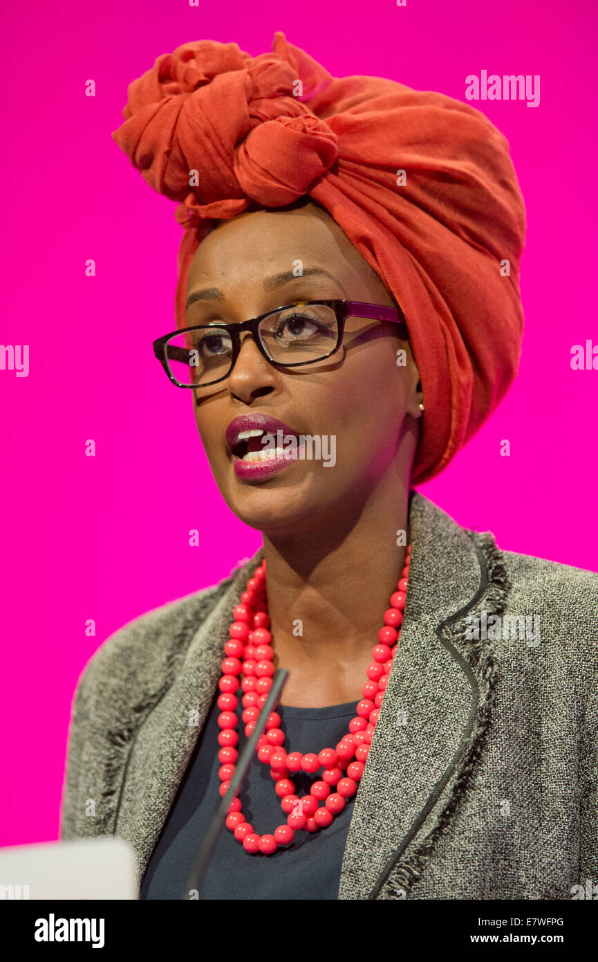 Manchester, UK. 24. September 2014.  Leyla Hussein, Anti-FGM-Aktivist, befasst sich das Auditorium am Tag vier von der Labour Party Jahreskonferenz statt auf Manchester Central Convention Complex Credit: Russell Hart/Alamy Live News. Stockfoto