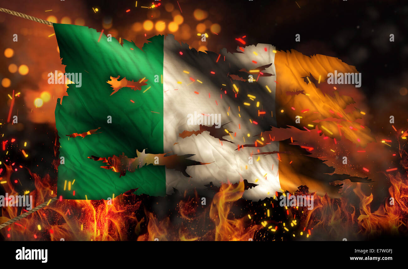 Irland, die brennenden Feuer Flagge Krieg Konflikt Night 3D