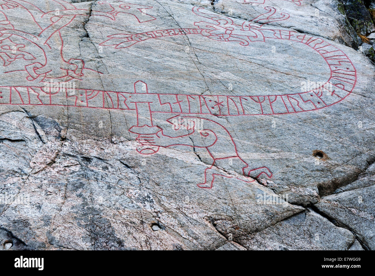 Siegfried Drachentöter, Sigurd Stein, Ramsund, Schweden 140812 61992 Stockfoto