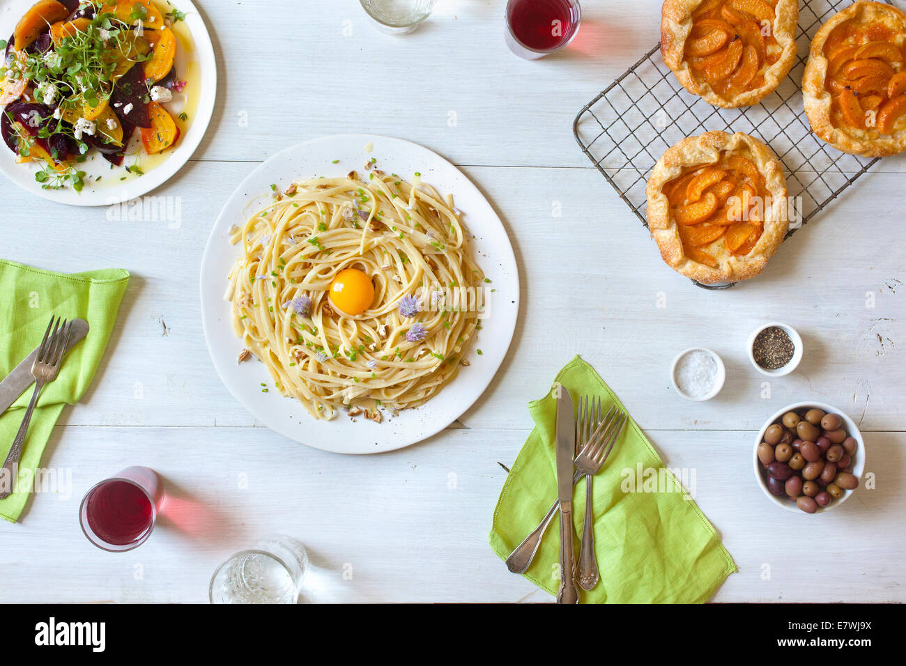 Pasta mit Eigelb Stockfoto