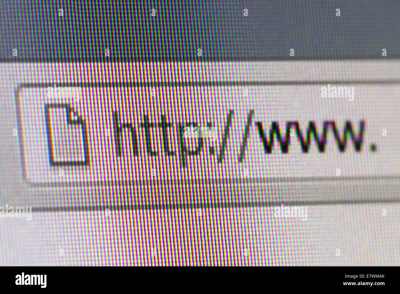 Makroaufnahme einer Conputer Bildschirm Internet Browser WorldWideWeb Adressleistentext hautnah. Stockfoto