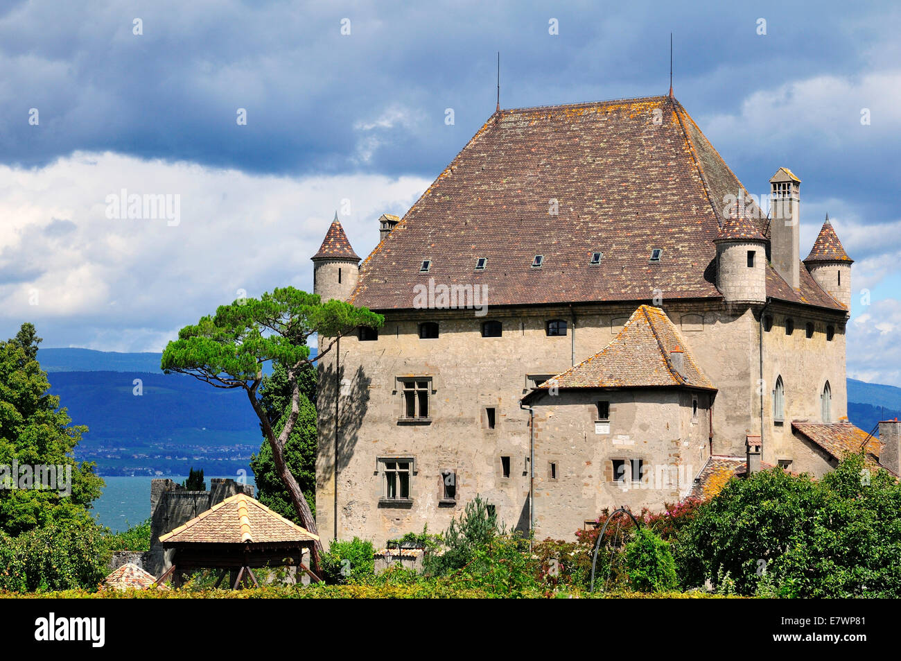 Yvoire Schloss am Genfer See oder Lac Leman, Yvoire, Rhône-Alpes, Haute-Savoie, Frankreich Stockfoto