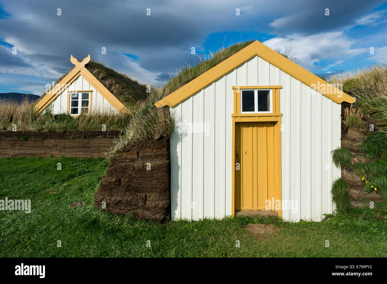 SOD Häuser, Rasen Gebäuden, Glaumbaer oder Glaumbær Museum, Nordwesten, Island Stockfoto