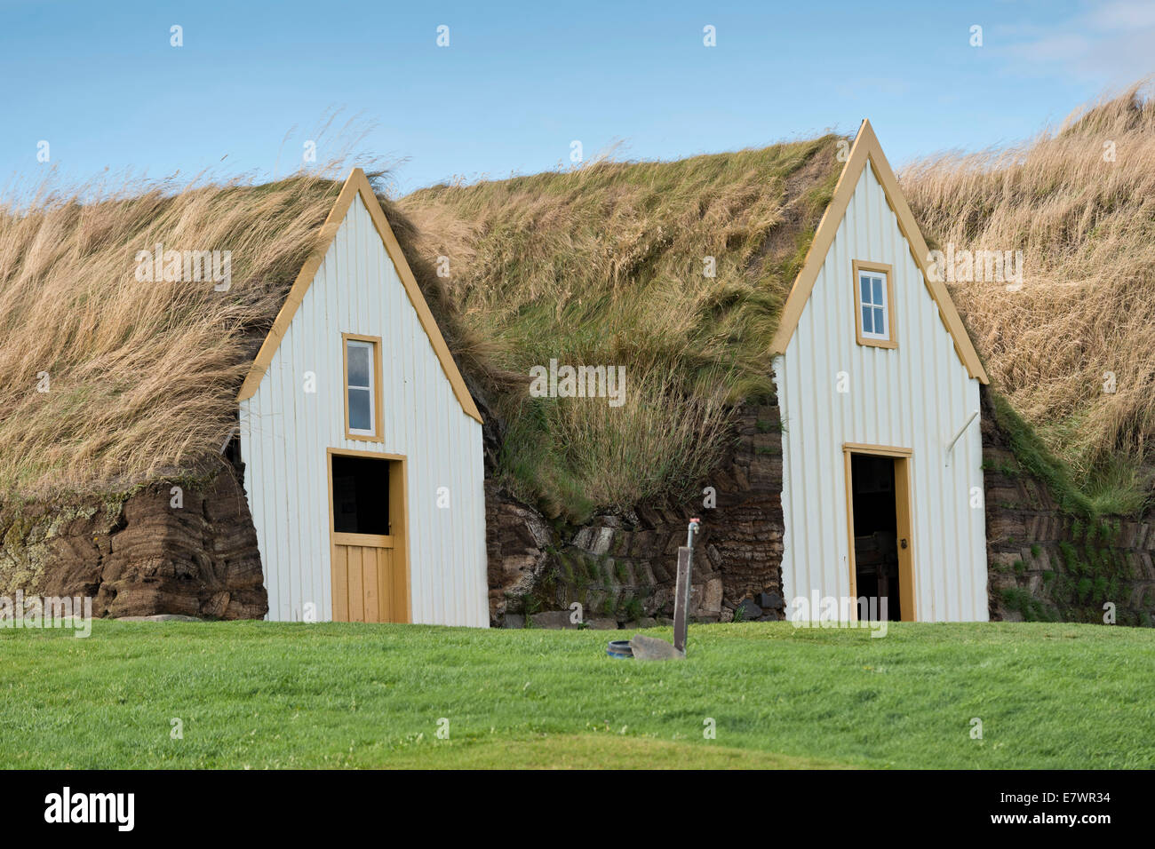 SOD Häuser, Rasen Gebäuden, Glaumbaer oder Glaumbær Museum, Nordwesten, Island Stockfoto