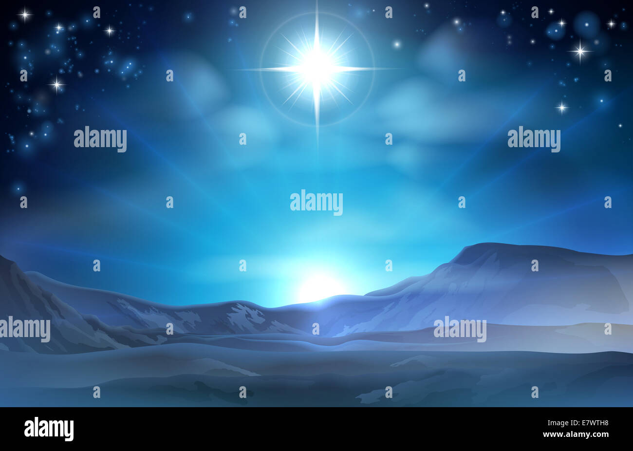 Legen Sie die Sterne über der Wüste weisen den Weg zu Jesus Geburt Weihnachten Krippe Stern von Bethlehem illustration Stockfoto