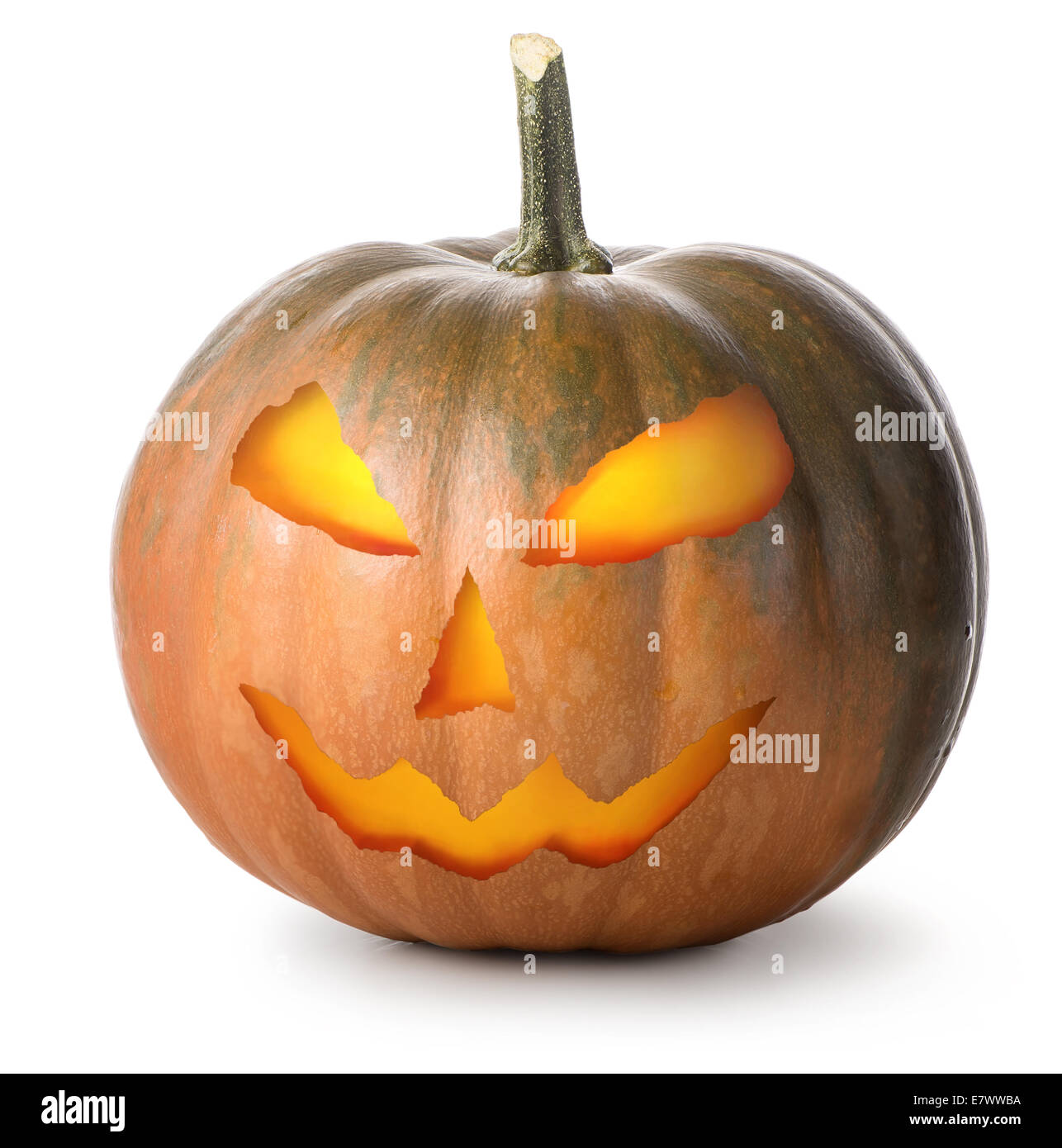 Runde Halloween-Kürbis isoliert auf weißem Hintergrund Stockfoto
