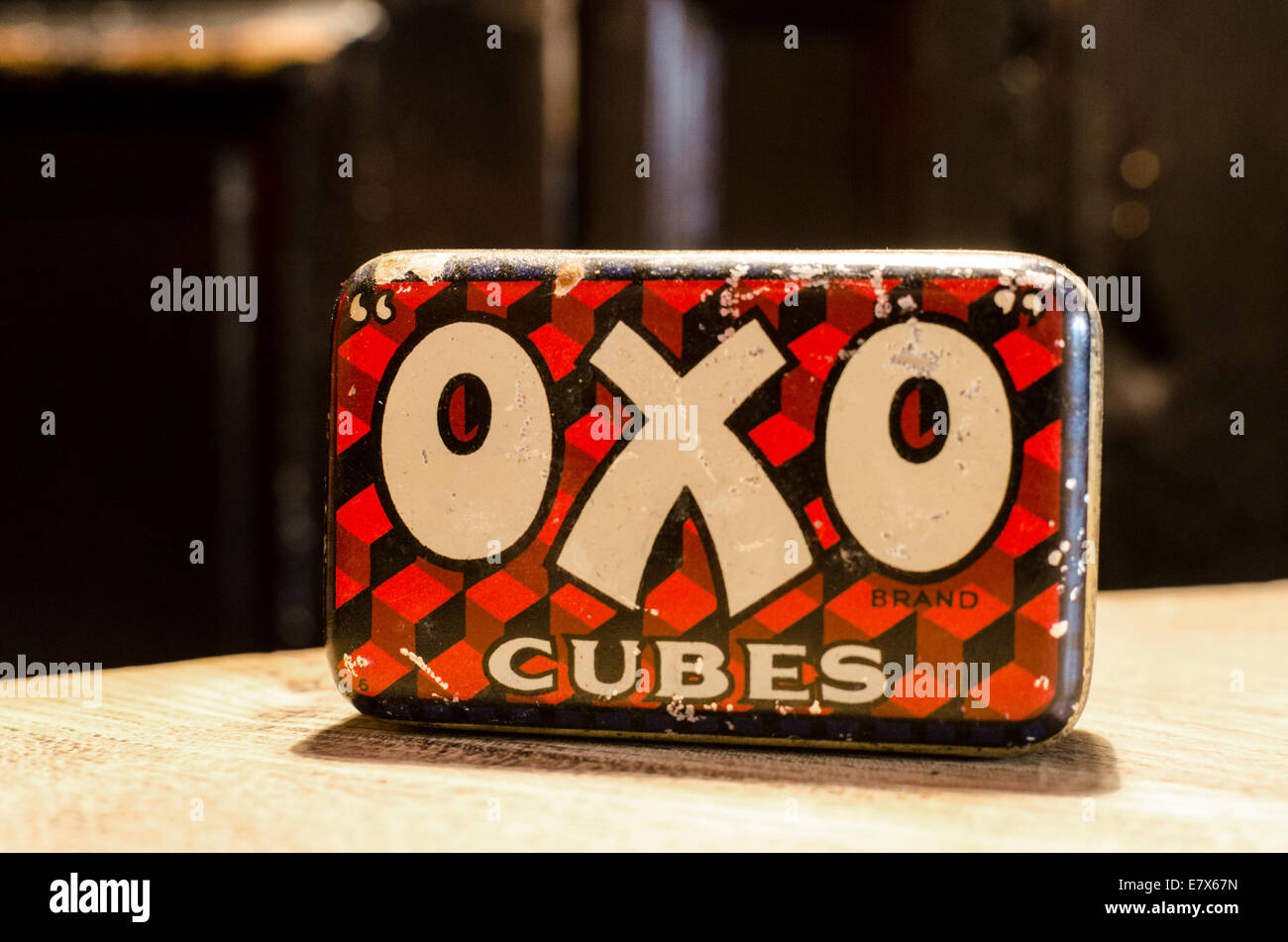 Vintage Oxo Cube Zinn Stockfoto