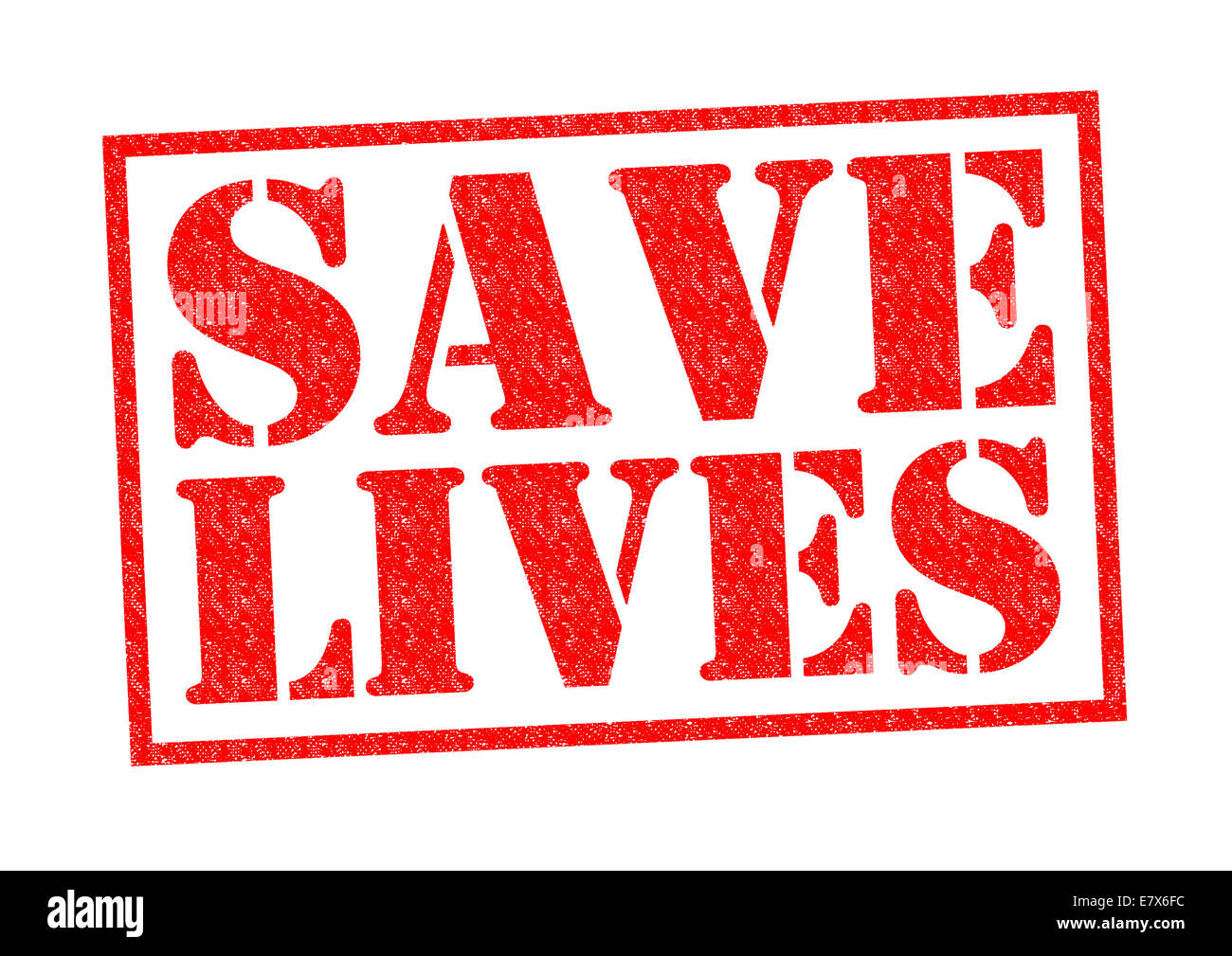 SAVE LIVES roten Stempel auf einem weißen Hintergrund. Stockfoto