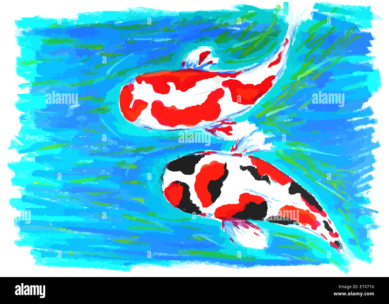 Koi Fische schwimmen im Wasser-Malerei-Hintergrund Stockfoto