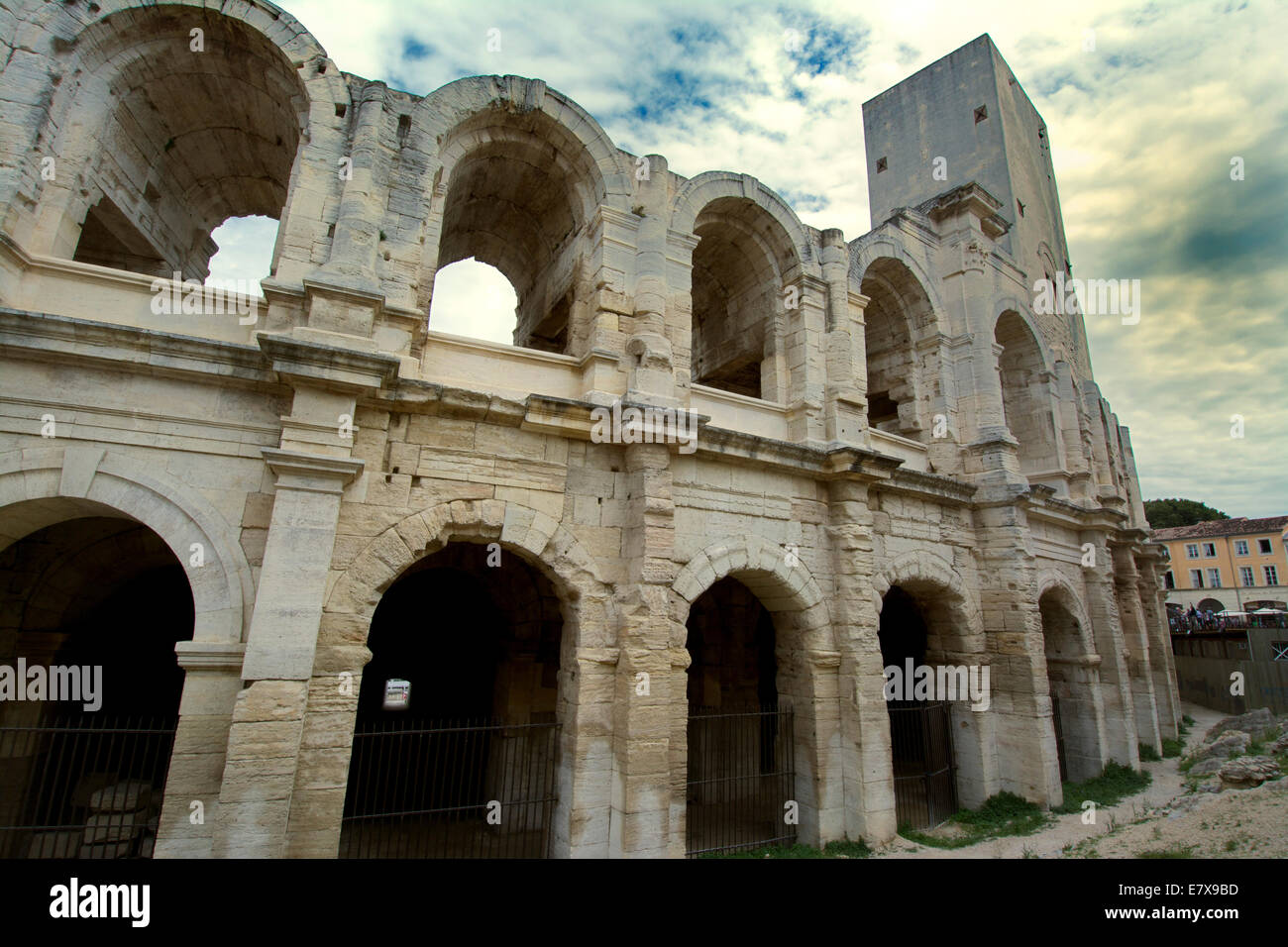 Römisches Amphitheater, Les Aromaten, Arles, Bouches-du-Rhône, Provence, Frankreich, Europa. Stockfoto