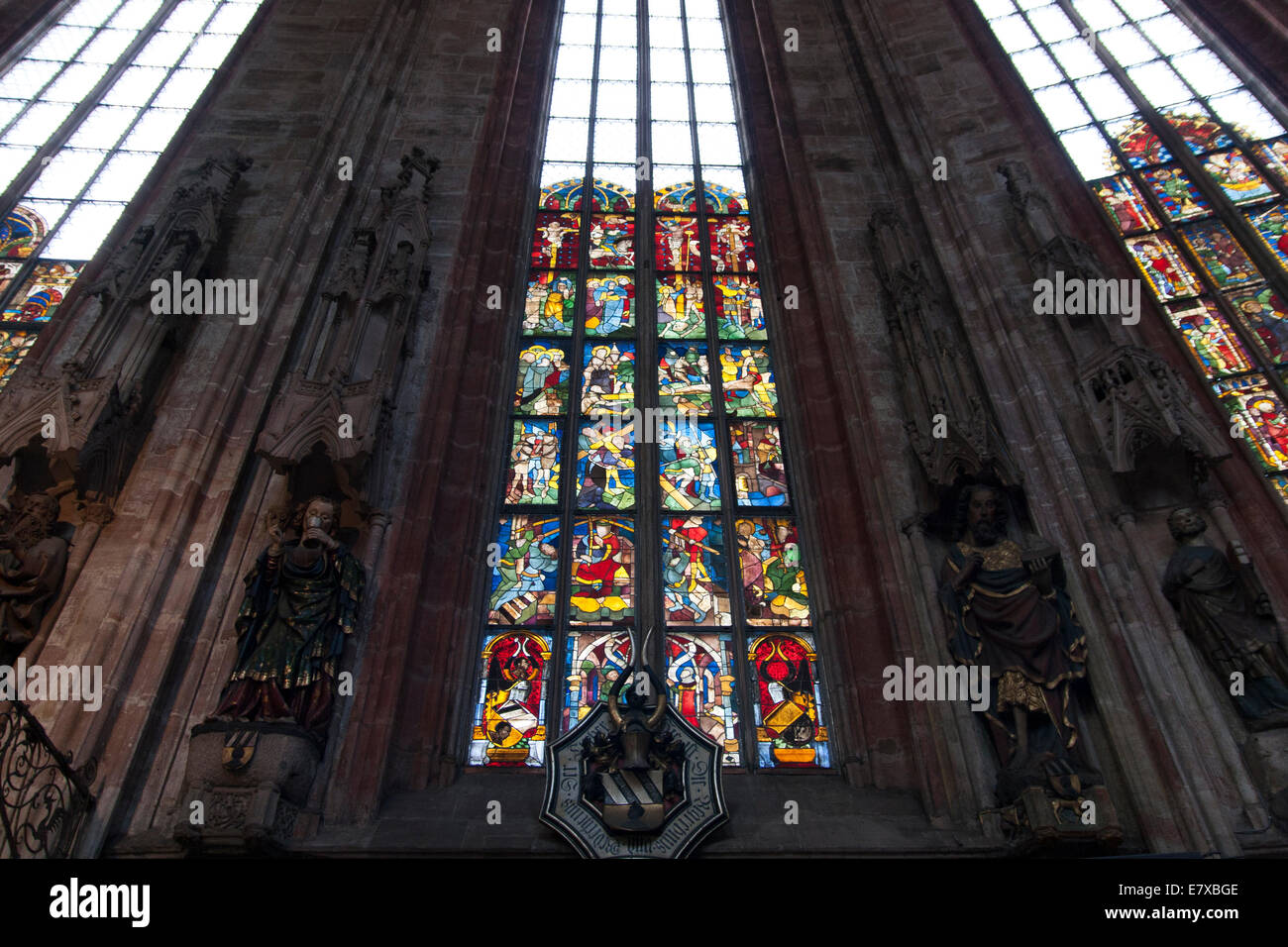 Alte Kirche Fenster Sebalduskirche Nürnberg Stockfoto
