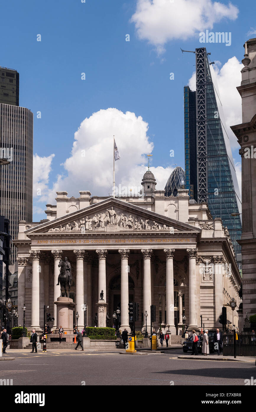 England London, Royal Exchange & Stadt skyline Stockfoto