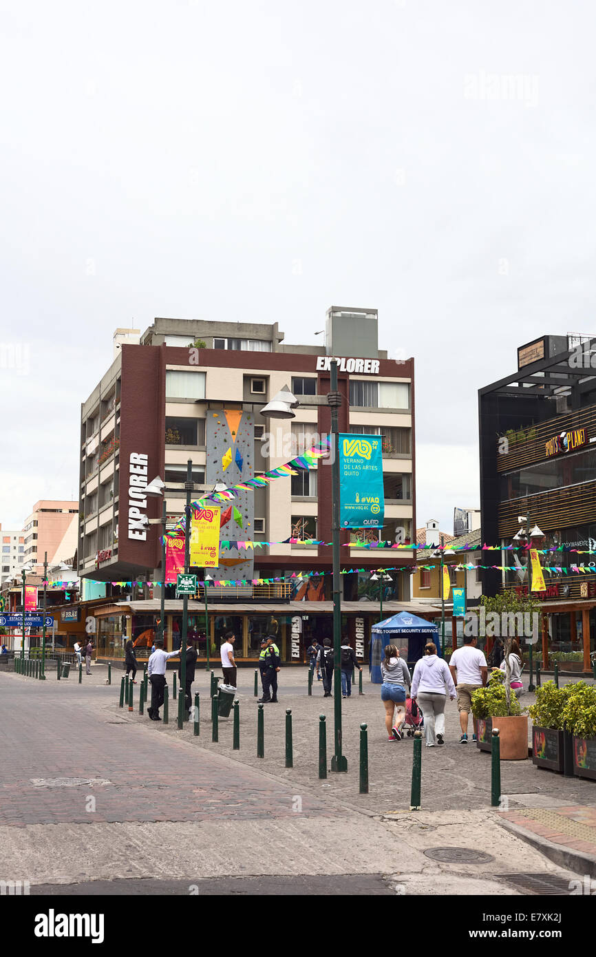 Plaza Foch, das Zentrum des touristischen Viertels La Mariscal in Quito, Ecuador Stockfoto
