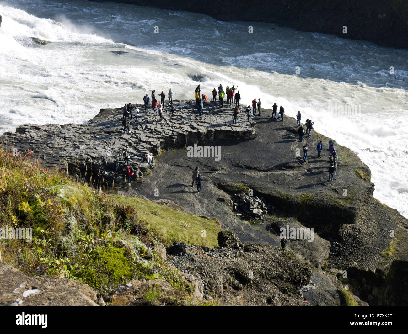 Wasserfall Gullfoss ("Golden fällt") am Fluss Hvítá im Südwesten Islands. Stockfoto