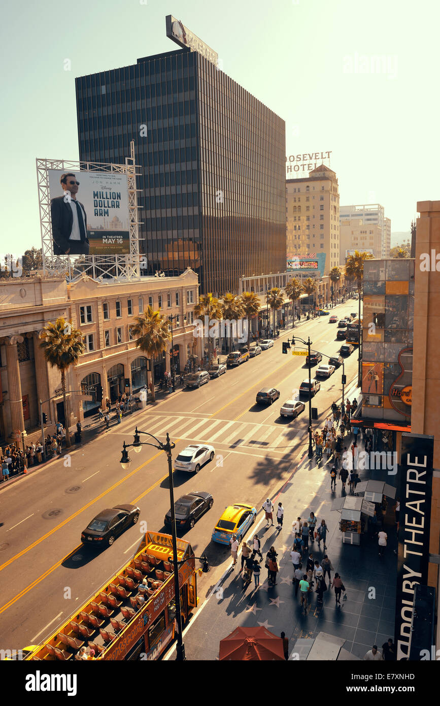 Los Angeles, CA - Mai 18: Hollywood Street View bei 18. Mai 2014 in Los Angeles. Die Heimat des weltweit berühmten Filmindustrie entwickelte begann als eine kleine Gemeinde, Stockfoto